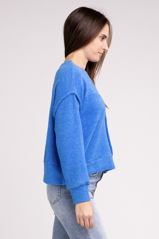 Zenana Brushed Melange Hacci Hi-Low Hem Sweater