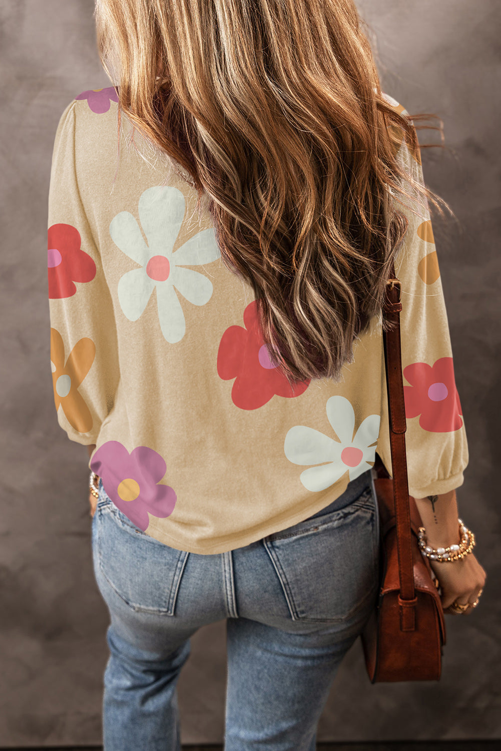 Apricot Cute Flower Print Long Sleeve Top