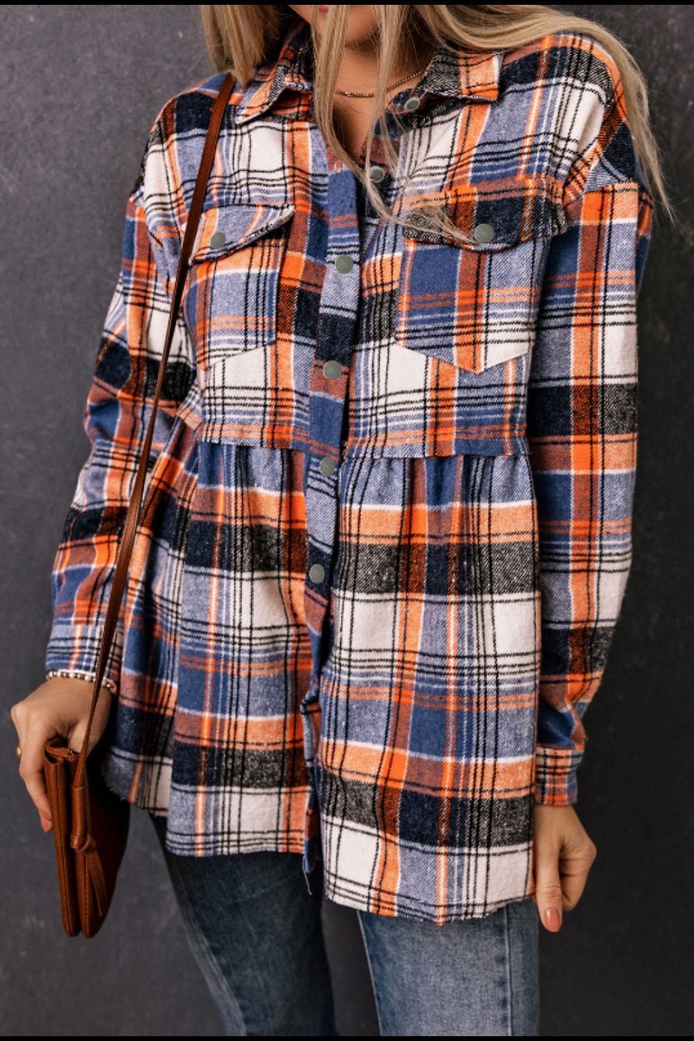 Plaid Collared Neck Long Sleeve Shirt