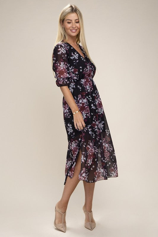 Floral Print  V Neck Maxi Dress