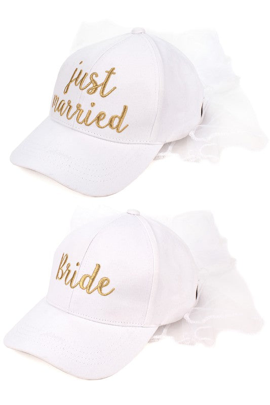 Bride Just Married Veil Baseball Caps