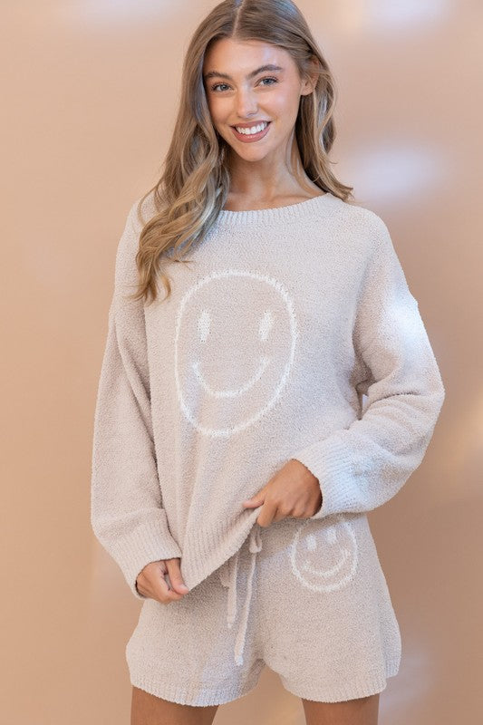 Cozy Smiley Soft Top with Shorts Set