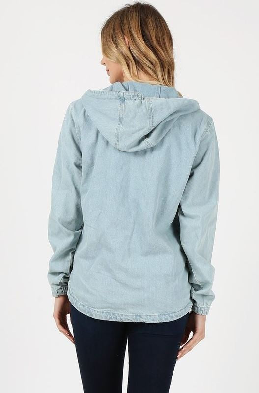 Quarter Zip Denim Hoodie Jacket