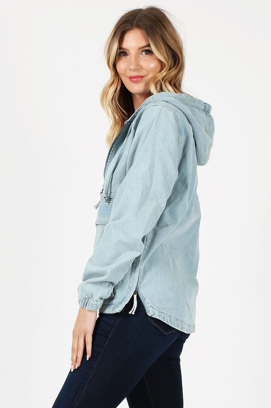 Quarter Zip Denim Hoodie Jacket