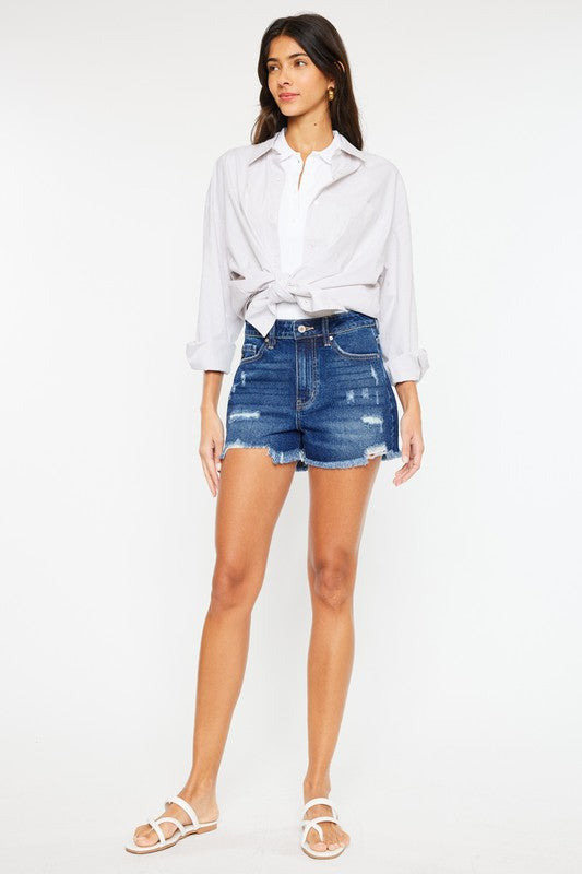 Kancan High Rise No Stitch Frayed Hem Shorts