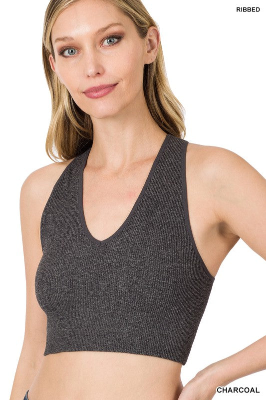 Zenana Ribbed Cropped Racerback Tank Top