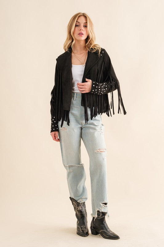 Studded Fringe Open Western Jacket