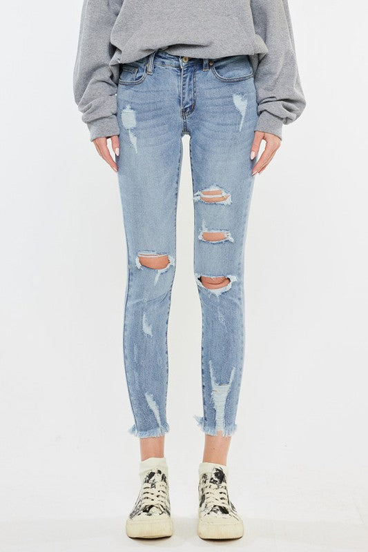 Kancan Mid Rise Distressed Ankle Skinny Jeans