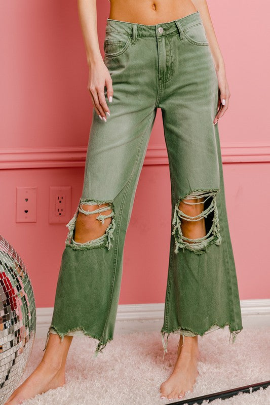 Bibi Distressed Vintage Washed Wide Leg Pants RTS