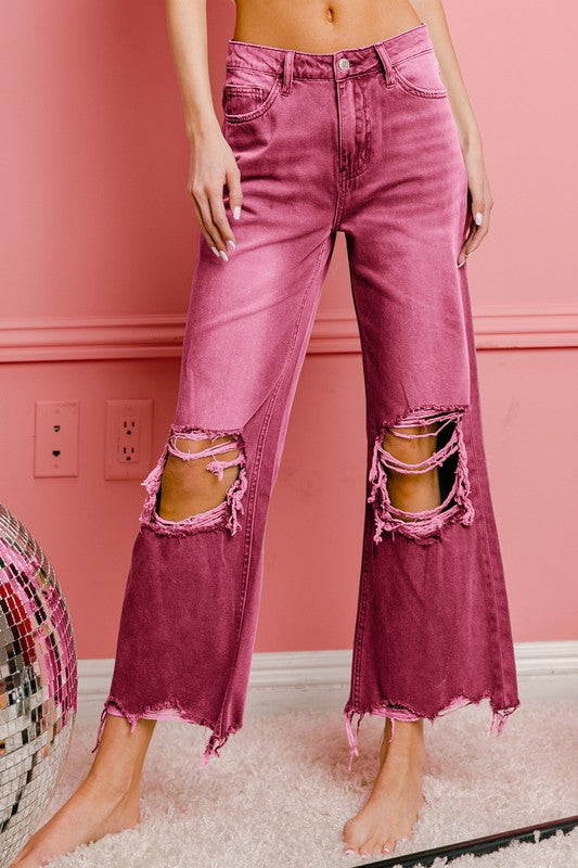 Bibi Distressed Vintage Washed Wide Leg Pants RTS