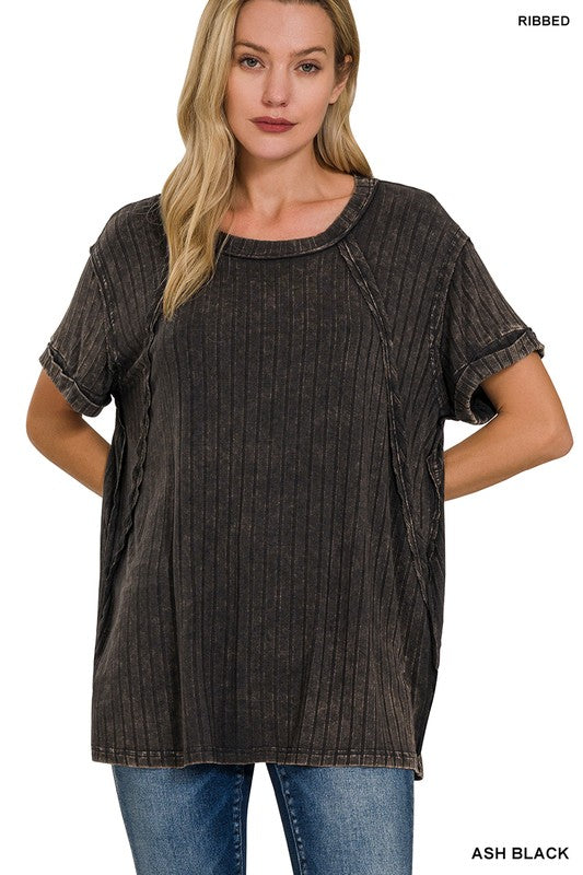 Zenana Ribbed Raglan Dolman Sleeve Boat-Neck Top