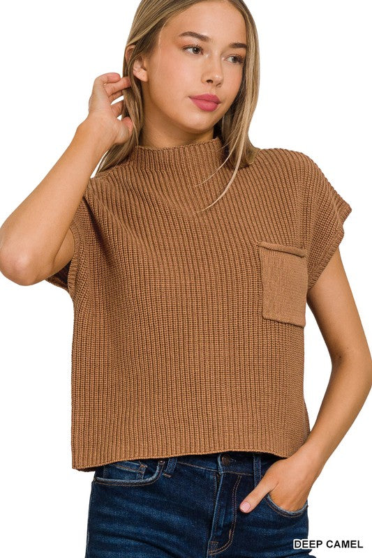 Zenana Mock Neck Short Sleeve Cropped Sweater