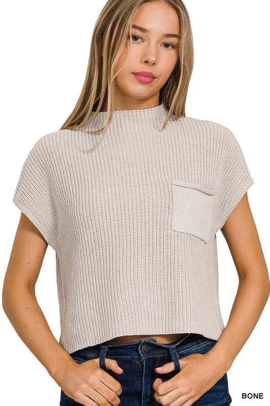 Zenana Mock Neck Short Sleeve Cropped Sweater