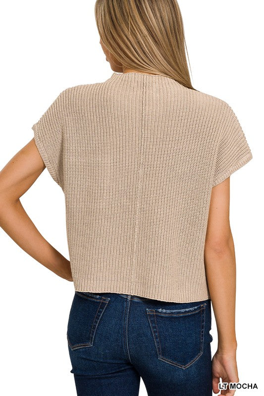 Zenana Mock Neck Short Sleeve Cropped Sweater