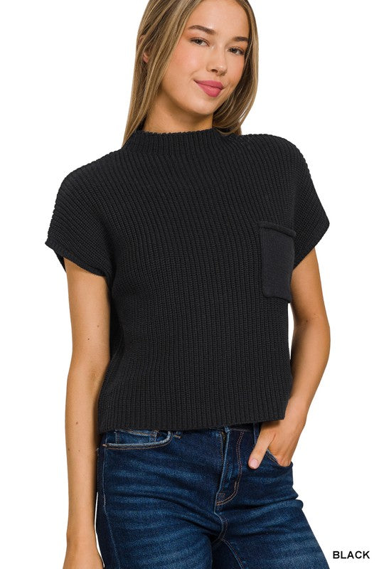 Zenana Mock Neck Short Sleeve Cropped Sweater