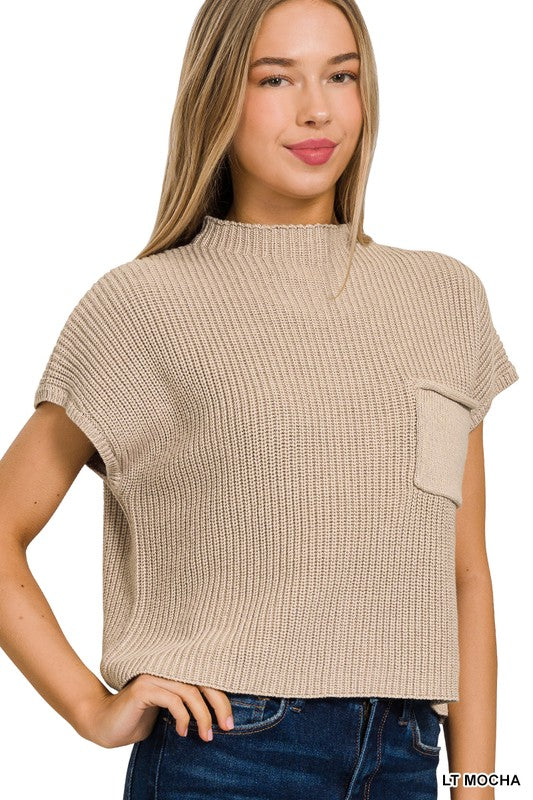 Zenana Mock Neck Short Sleeve Cropped Sweater