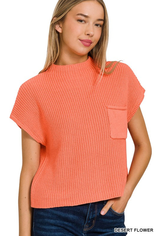 Zenana Mock Neck Short Sleeve Cropped Sweater