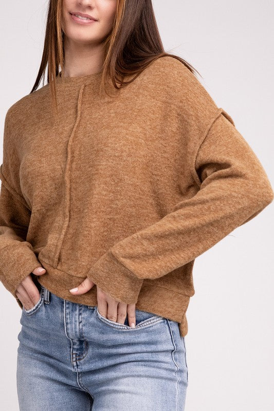 Zenana Brushed Melange Hacci Hi-Low Hem Sweater