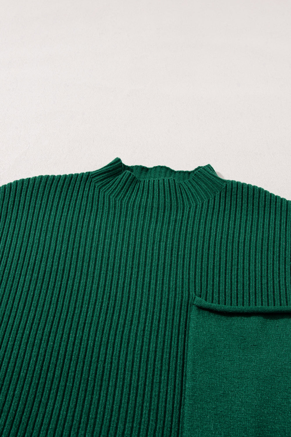 Lucky Green Patch Pocket Ribbed Knit Short Sleeve Sweater