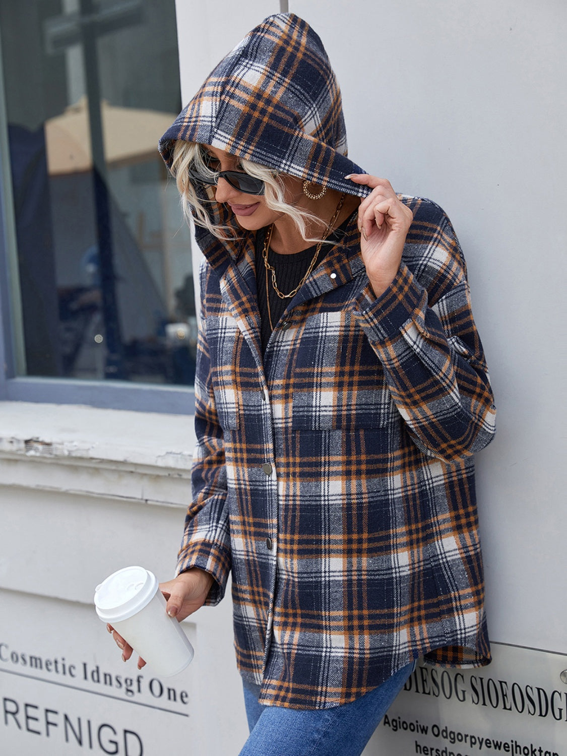 Plaid Button Up Long Sleeve Hooded Jacket