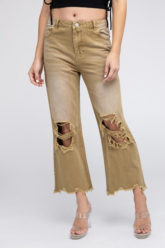 Bibi Distressed Vintage Washed Wide Leg Pants RTS