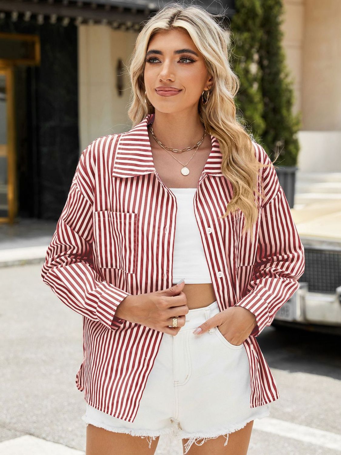 Striped Button Up Long Sleeve Shirt