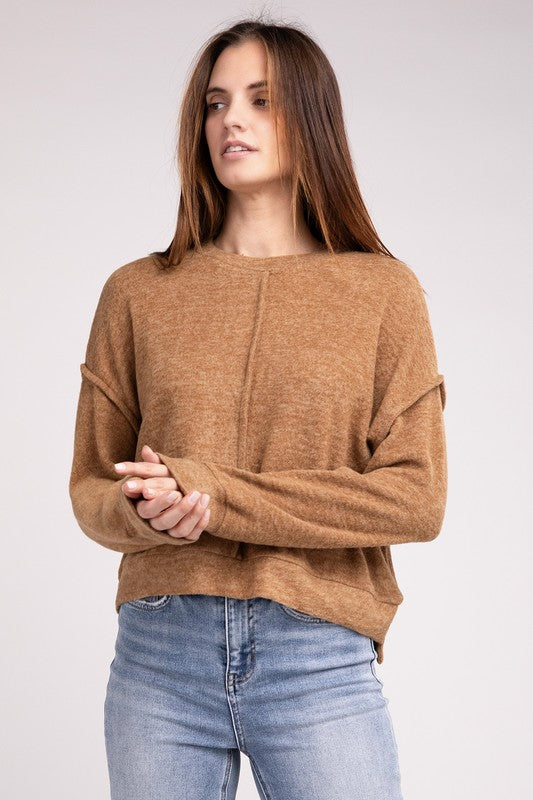 Zenana Brushed Melange Hacci Hi-Low Hem Sweater