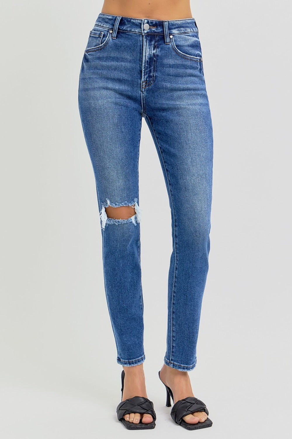 RISEN Full Size High Rise Ankle Skinny Knee Distressed Jeans