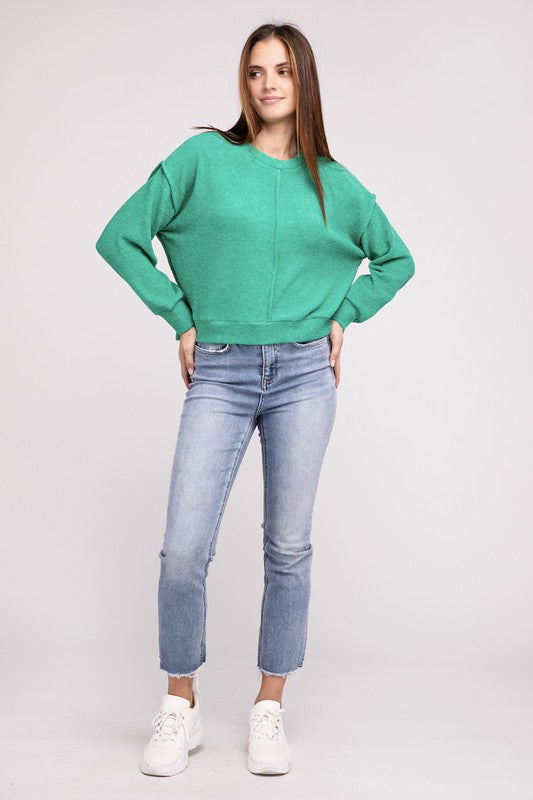 Zenana Brushed Melange Hacci Hi-Low Hem Sweater