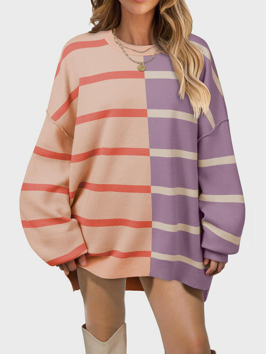 Striped Round Neck Long Sleeve Sweater