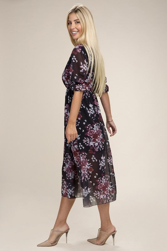 Floral Print  V Neck Maxi Dress