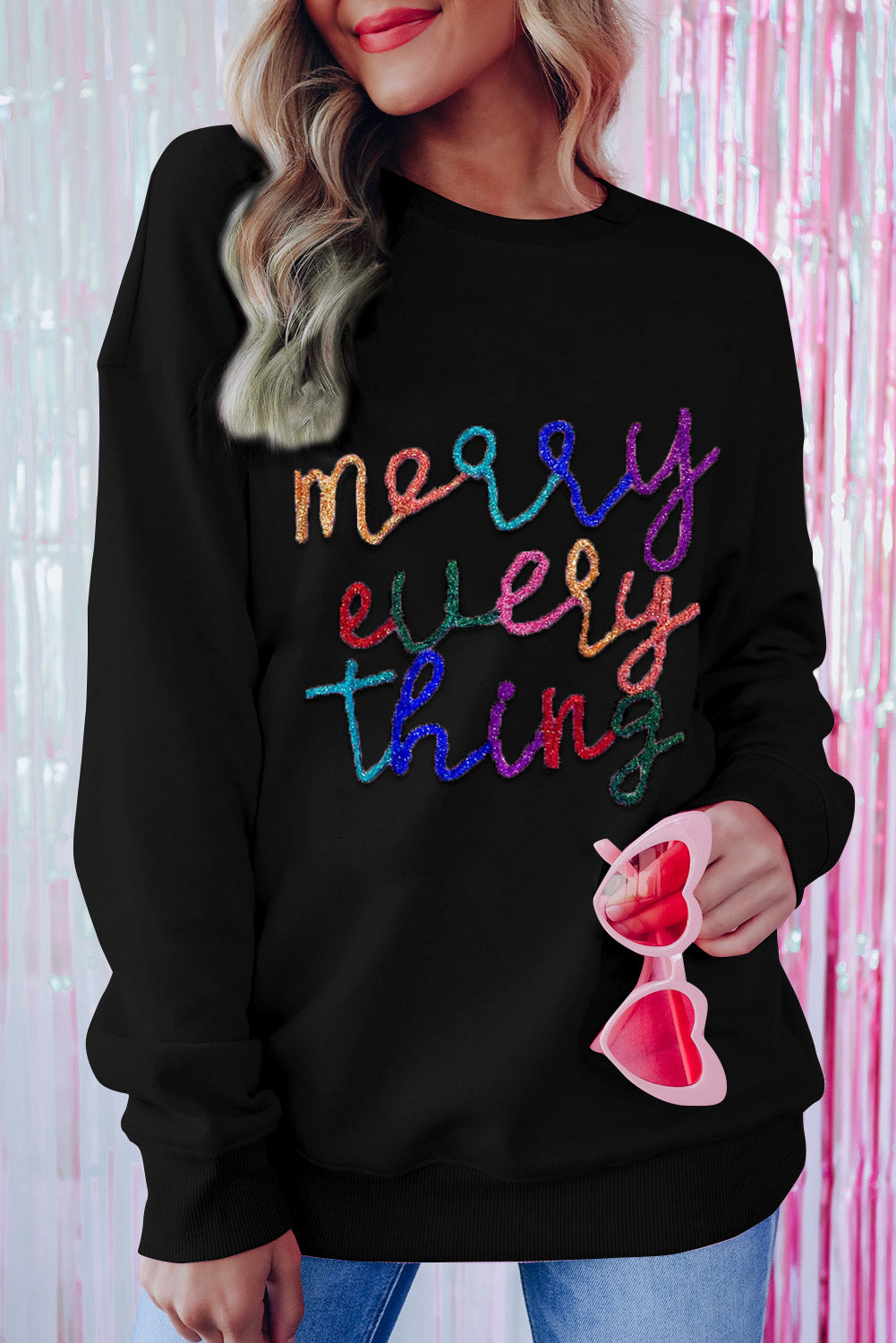 Merry Letter Graphic Dropped Shoulder Sweatshirt