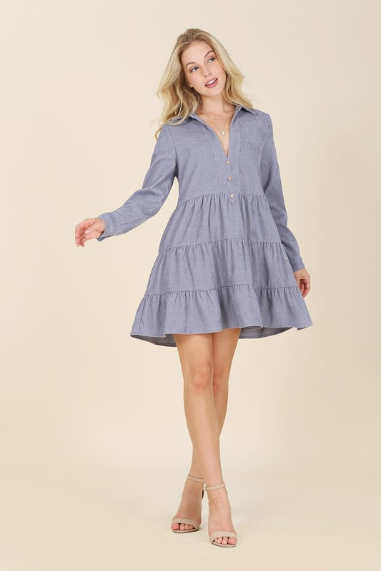 Corduroy tiered dress