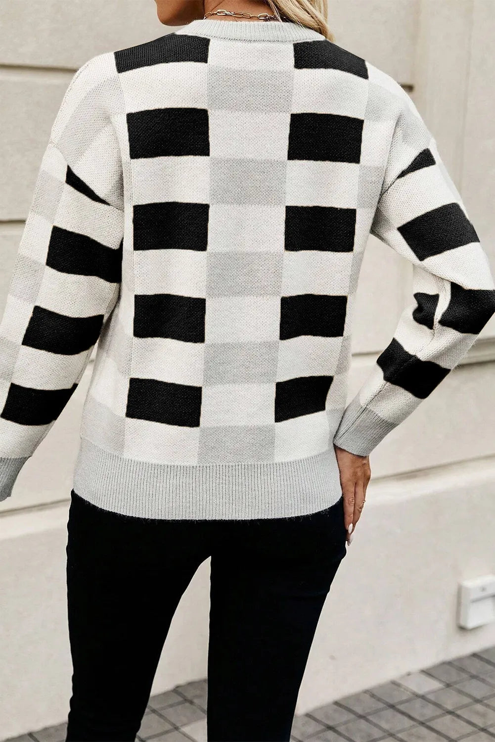 Square Block Round Neck Sweater