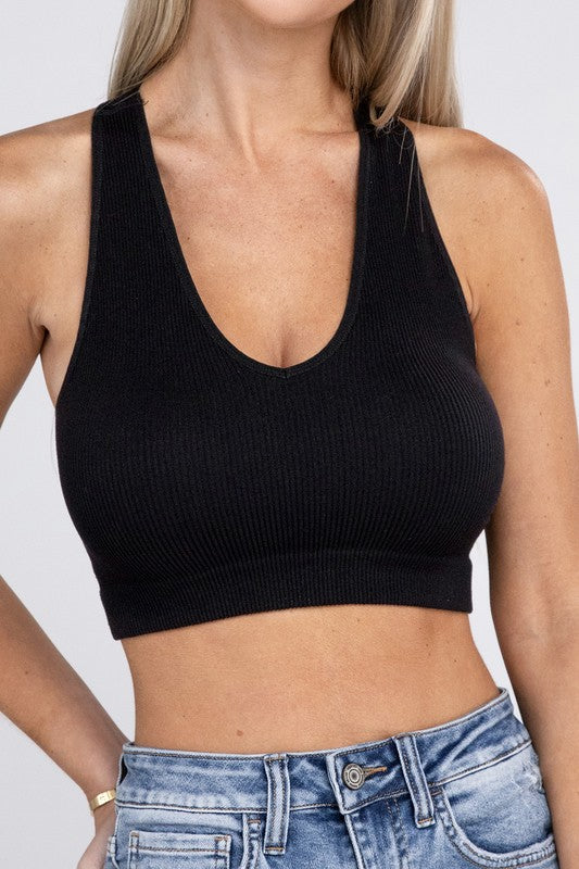 Zenana Ribbed Cropped Racerback Tank Top