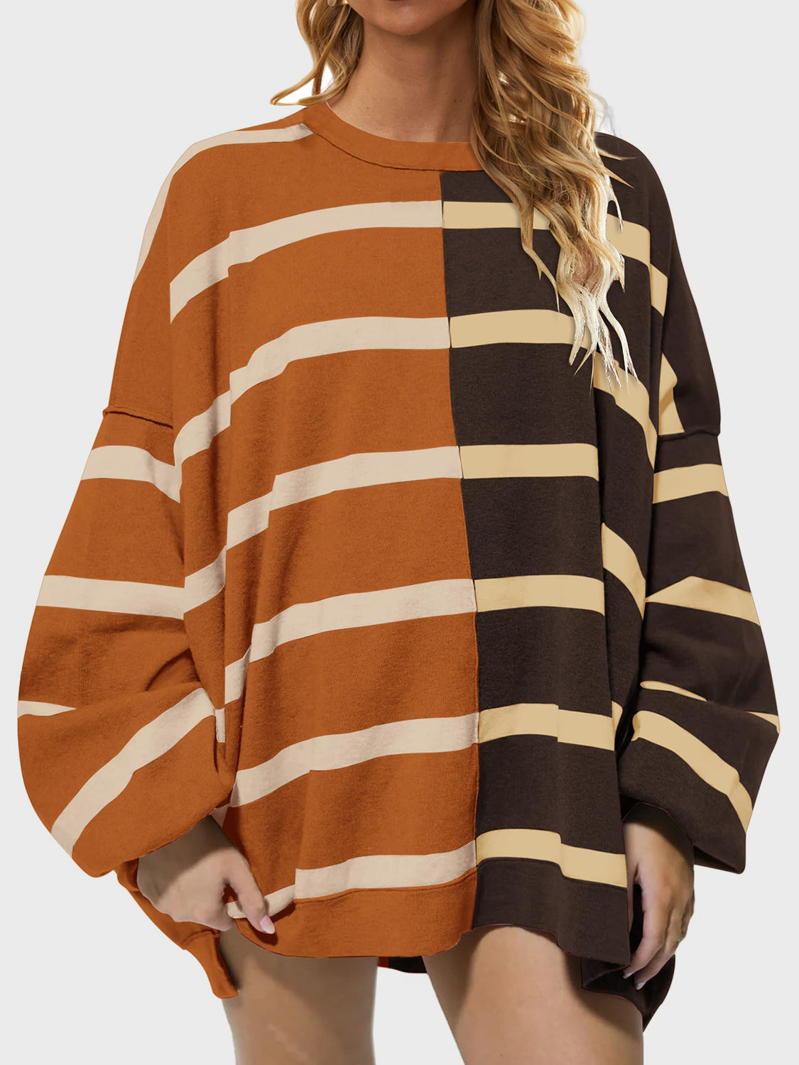 Striped Round Neck Long Sleeve Sweater