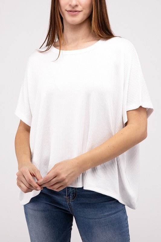 Zenana Ribbed Striped Oversized Short Sleeve Top