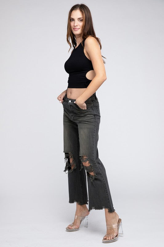 Bibi Distressed Vintage Washed Wide Leg Pants RTS