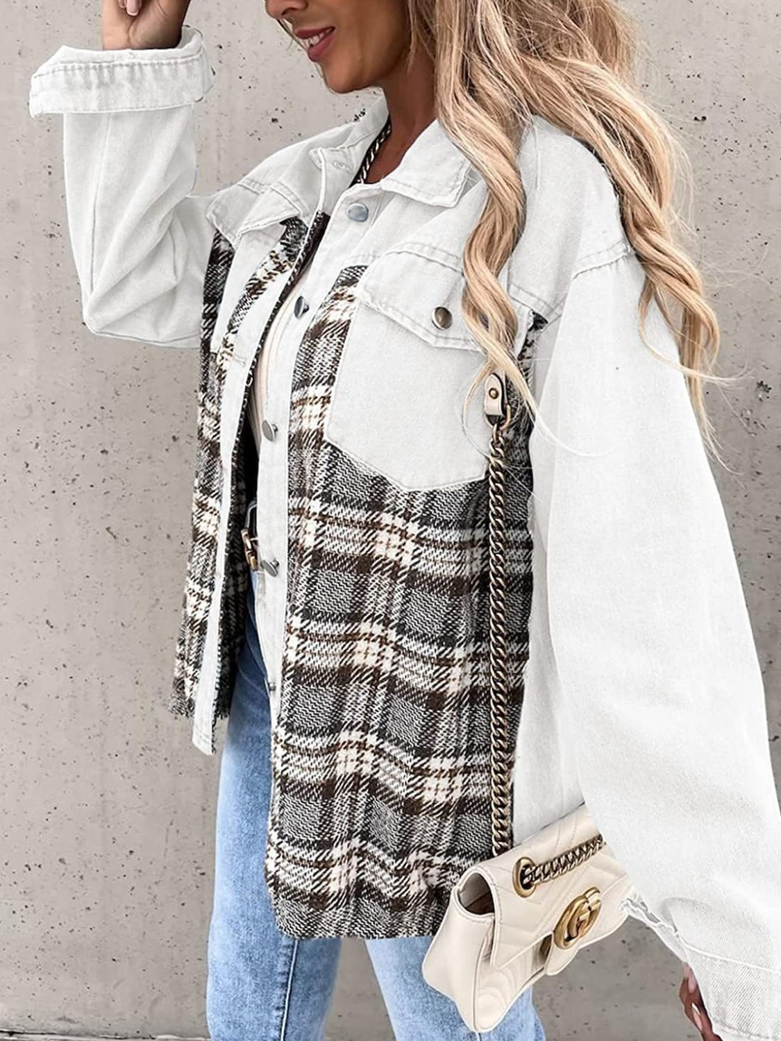 Plaid Button Up Dropped Shoulder Jacket