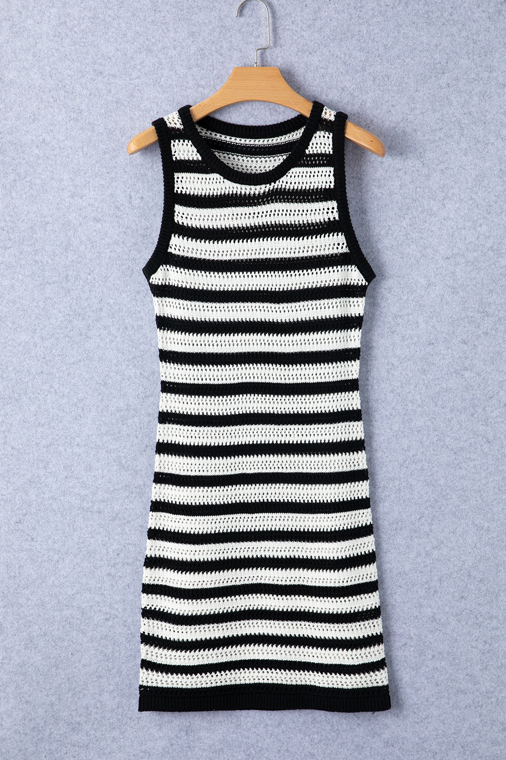 The One Openwork Striped Wide Strap Knit Dress