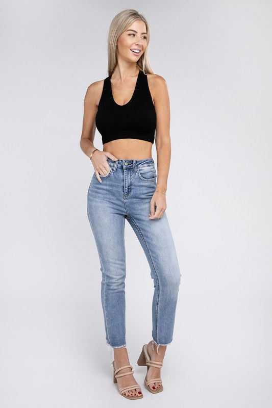 Zenana Ribbed Cropped Racerback Tank Top