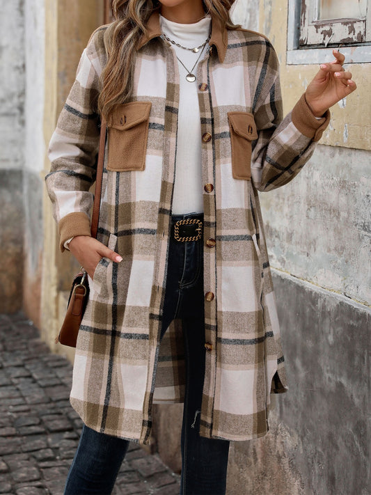 Plaid Button Up Long Sleeve Coat