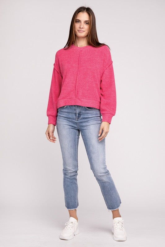 Zenana Brushed Melange Hacci Hi-Low Hem Sweater