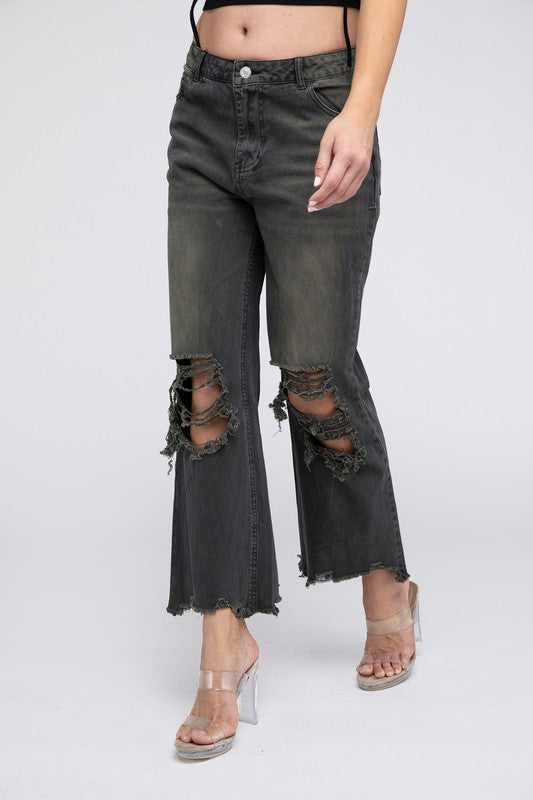 Bibi Distressed Vintage Washed Wide Leg Pants RTS