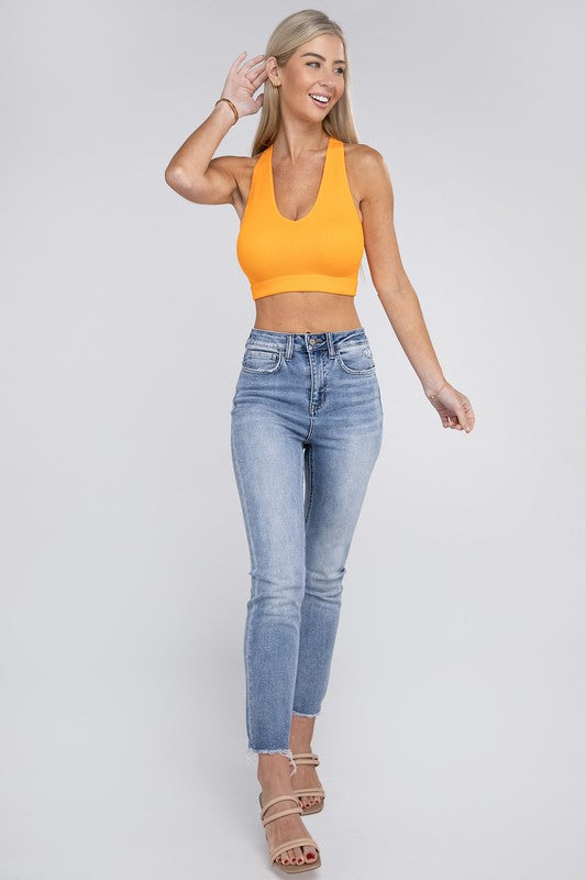 Zenana Ribbed Cropped Racerback Tank Top