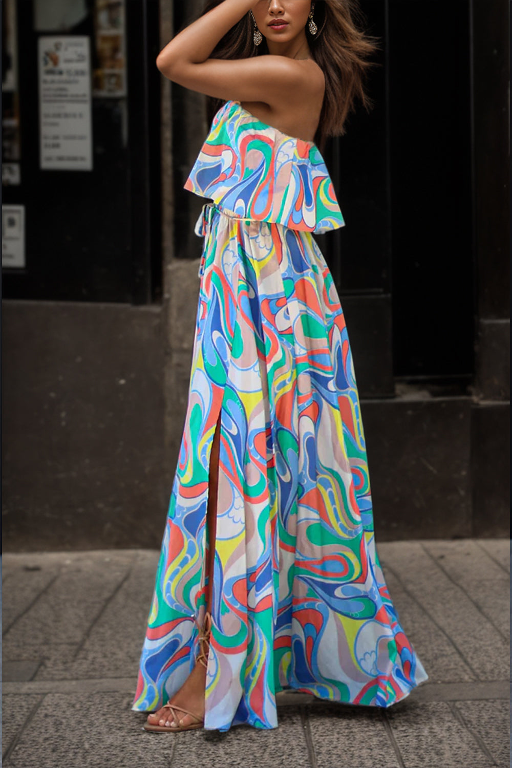 Tropicali Printed Tube Maxi Dress with Slit