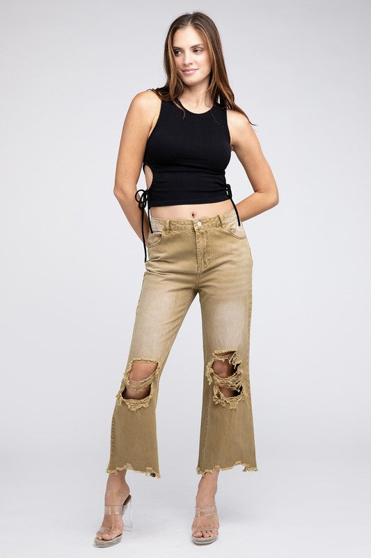 Bibi Distressed Vintage Washed Wide Leg Pants RTS