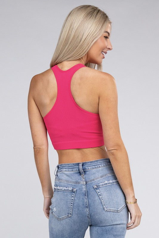 Zenana Ribbed Cropped Racerback Tank Top