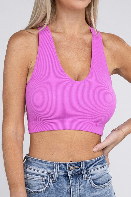 Zenana Ribbed Cropped Racerback Tank Top