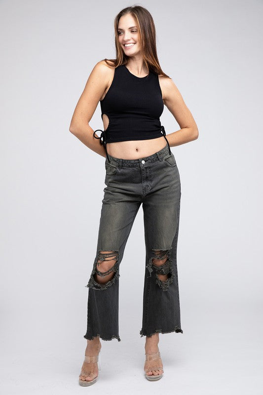 Bibi Distressed Vintage Washed Wide Leg Pants RTS